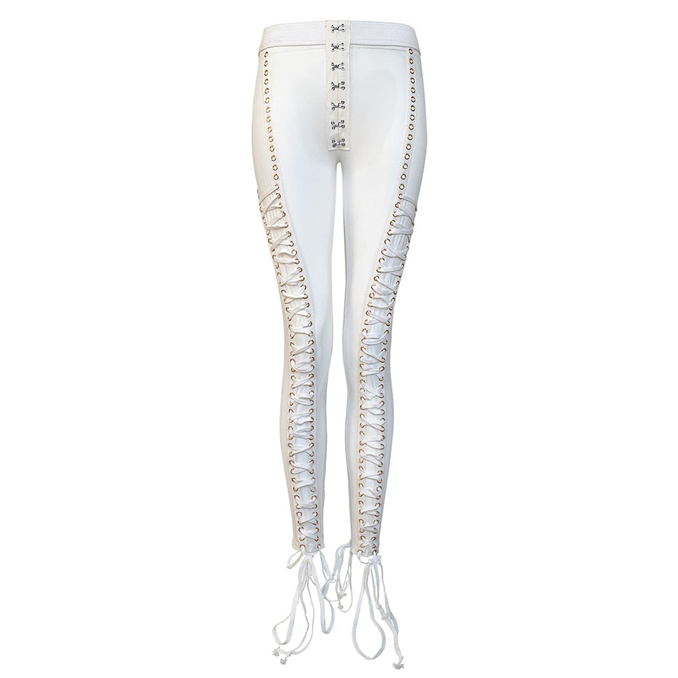 crystal  Lace up long Mesh Pants