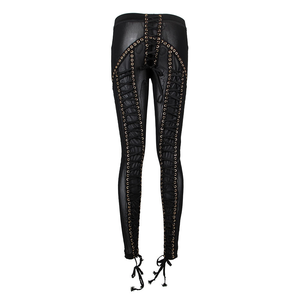 crystal  Lace up long Mesh Pants