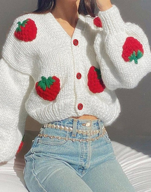 Strawberry Knitted Cardigan Sweater